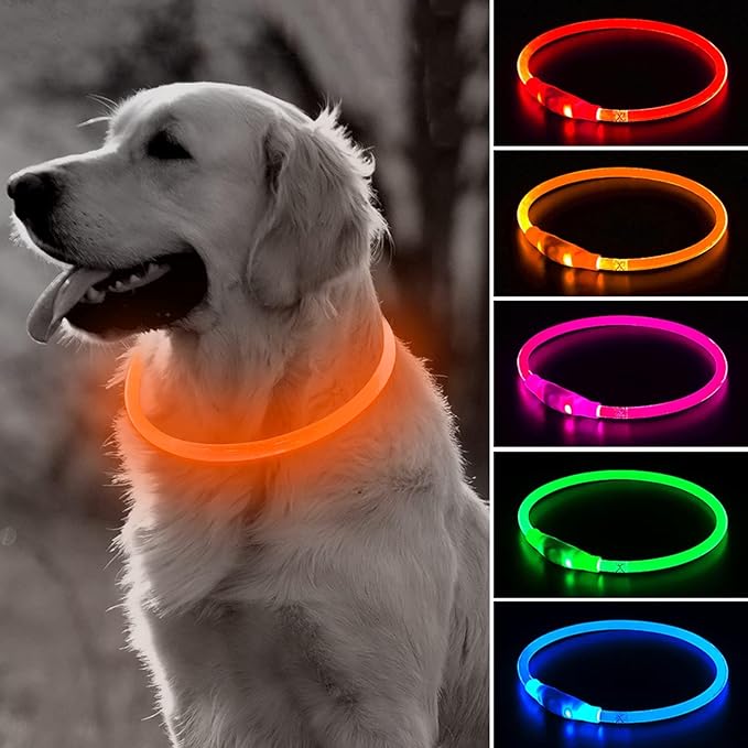 BSEEN LED Dog Collar, USB Rechargeable Glowing Pet Collar, TPU Cuttable Dog Safety Lights for Small