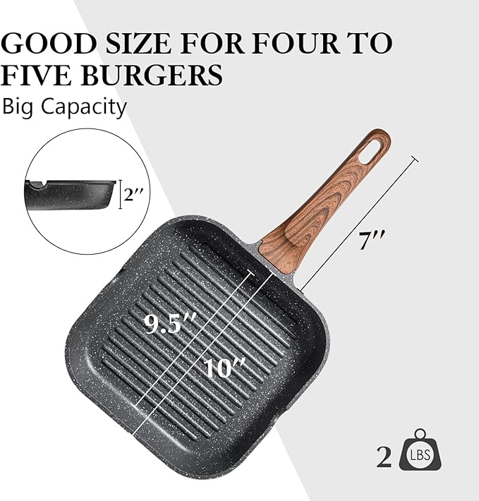 SENSARTE Nonstick Grill Pan for Stove Tops, Versatile Griddle with Pour Spouts, Square Big Cooking