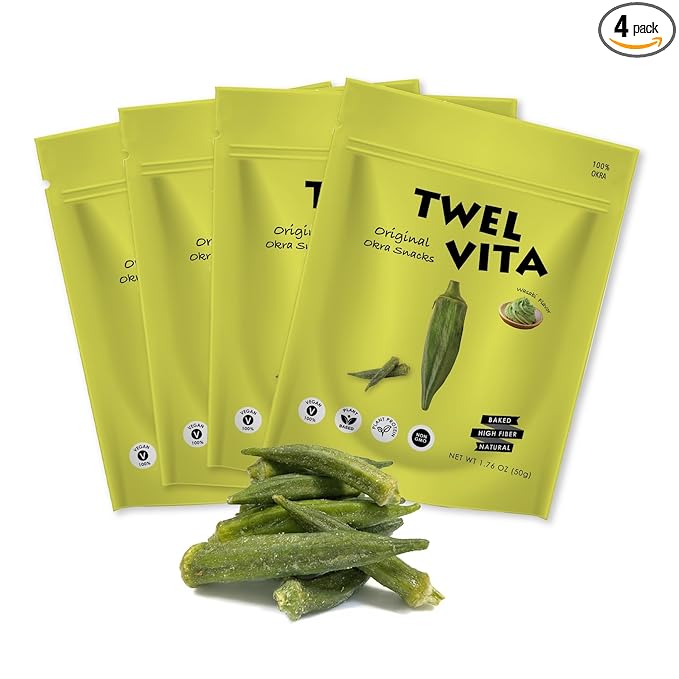 TwelVita Wholesome Baked Wasabi Okra Crisps, Vegan Snacks, Clean Label, Non-GMO, Gluten-Free, 1.76