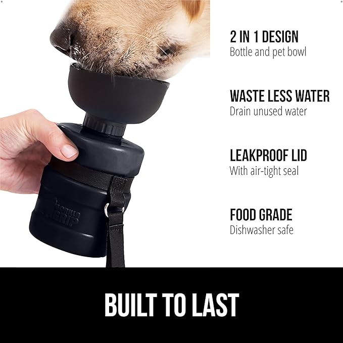 GORILLA GRIP Dog Water Bottle, Portable Water Bowl Dispenser for Dogs, 16 oz Leak Proof Pet Travel