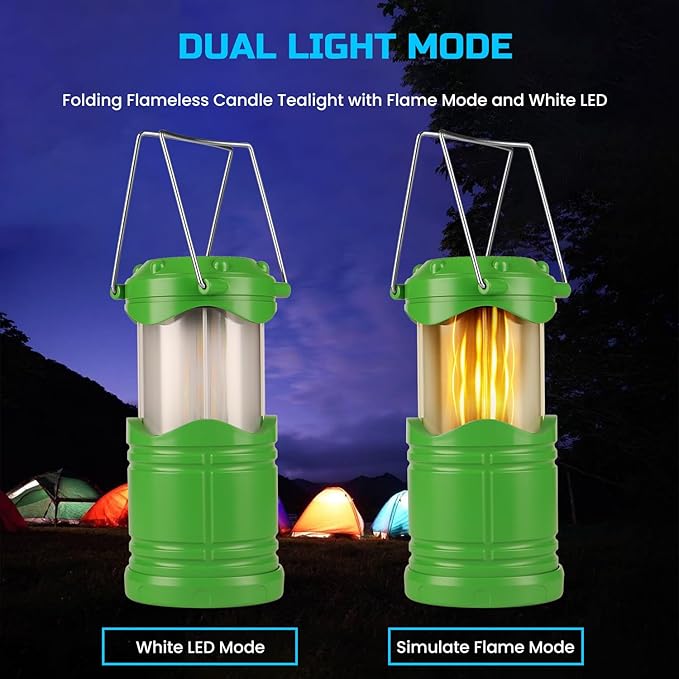 Lichamp 4 Pack LED Camping Lanterns, Collapsible Flameless Candles Tea Lights, Portable Battery