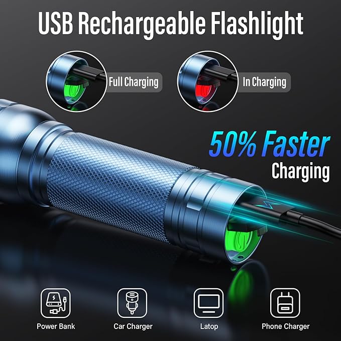 Rechargeable Flashlights High Lumens, G1000 Super Bright Flash Light, Small Zoomable LED Flashlight