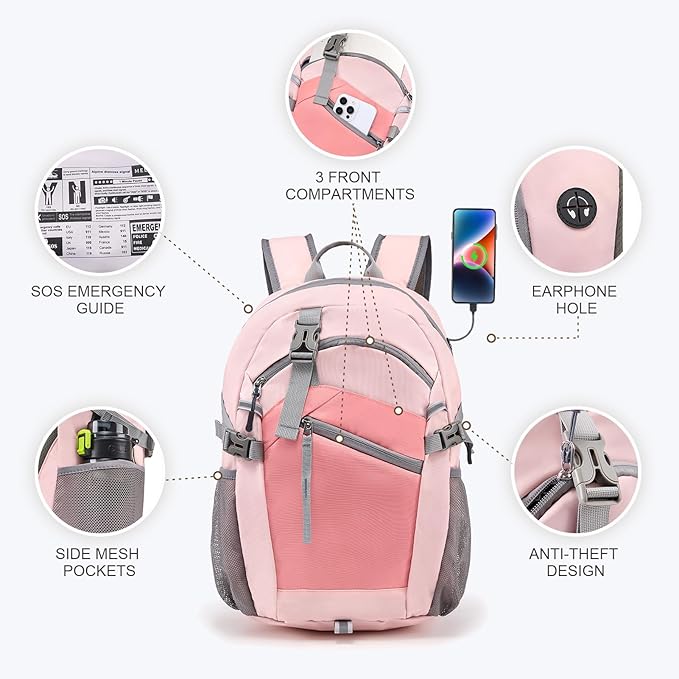 Hiking Backpack for Women Men 20l with Removable Phone Pocket Lightweight Small Travel Backpack