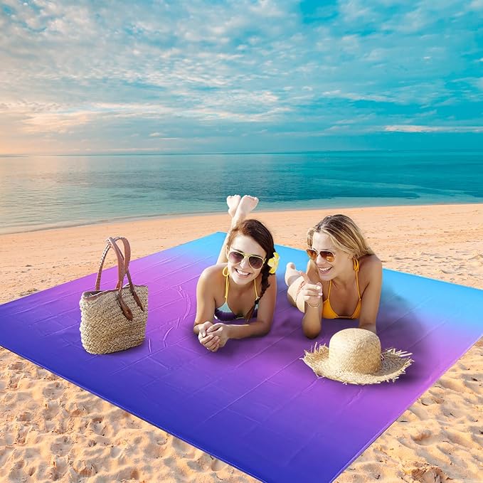 Beach Blanket Waterproof Sandproof Beach Mat 79" X 83"/10'x9'for 2-8 Adults Quick Drying Outdoor