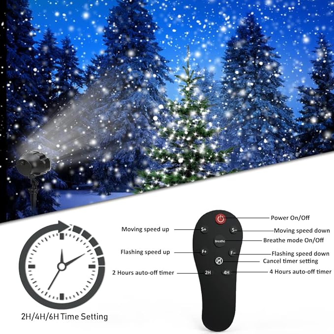 Elec3 Christmas Snowfall LED Projector Outdoor, Waterproof Rotating Snow Projection Snow Decorative