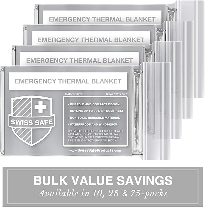 Swiss Safe 10 Pack Mylar Emergency Blankets for Survival - Compact & Insulated for Cold Weather