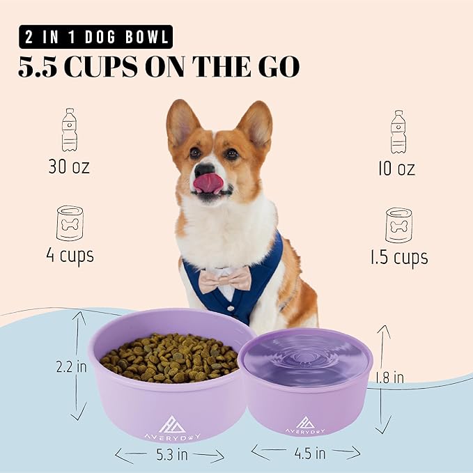 30 Oz Travel Dog Bowls with Lids, 2-in-1 Portable Pet Bowls for Food and Water, Leakproof Travel