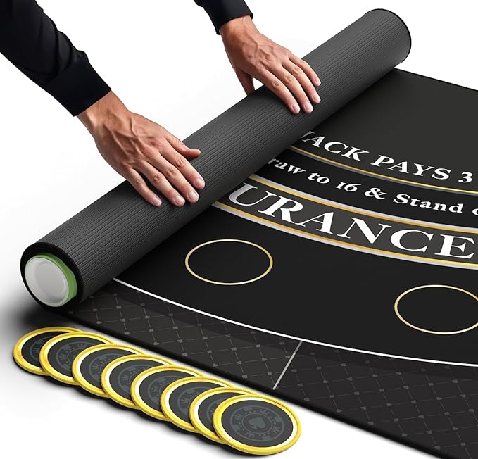 Newverest Blackjack Mat 70" x 35", Blackjack Table Top for Home Game Nights with Friends | Black