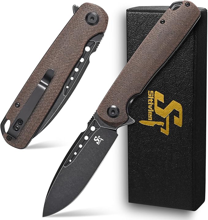 Sitivien ST131 Folding Knife,D2 Blade Micarta Handle EDC Tool Knife with Liner Lock for Outdoor