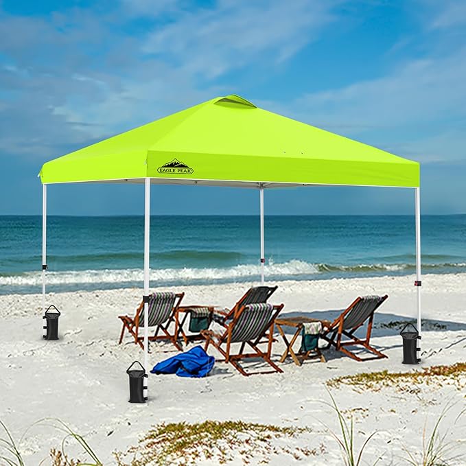 EAGLE PEAK Pop Up Canopy Tent with Wheeled Carry Bag, 8 Stakes, 4 Ropes, 4 Weight Bags, Easy Set Up