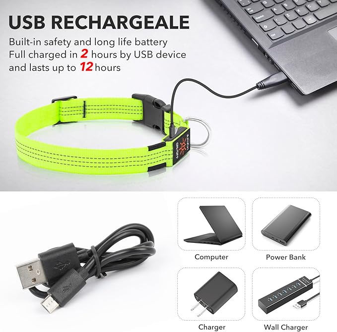 Illumifun Light Up Dog Collar, USB Rechargeable LED Dog Collar, Reflective Flash Pet Lighted Collar