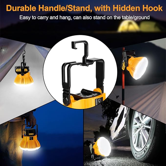 2400LM LED Camping Lantern Light for Dewalt 18V 20V MAX Battery, 3 Adjustable Brightness Cordless