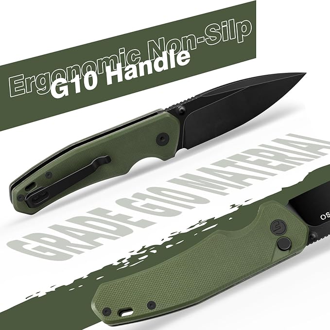 FINTISO Pocket Knife, 3" 14C28N Steel Blade G10 Handle Small EDC knife with Button Lock, Sharp