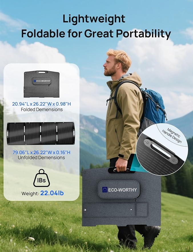 ECO-WORTHY 200W Portable Solar Panel, Foldable Solar Panel Charger 12BB with Adjustable