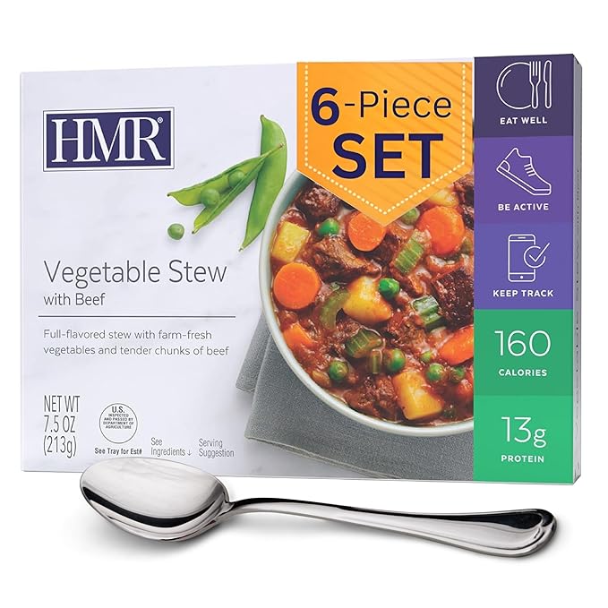 HMR Entrees Meals 6-Pack Vegetable Stew with Beef | Low Calorie Microwave Meals for Weight Loss |