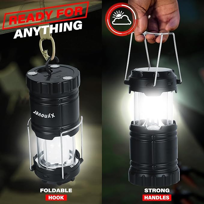 Solar Camping Lantern 4-Pack - Rechargeable LED Lights, Magnetic Base & Foldable Hanging Hook