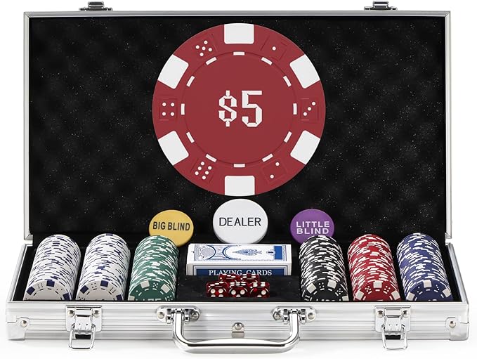 300Pcs Numbered Poker Chips Set for Texas Holdem,Blackjack, Tournaments with Aluminum Case,2 Decks