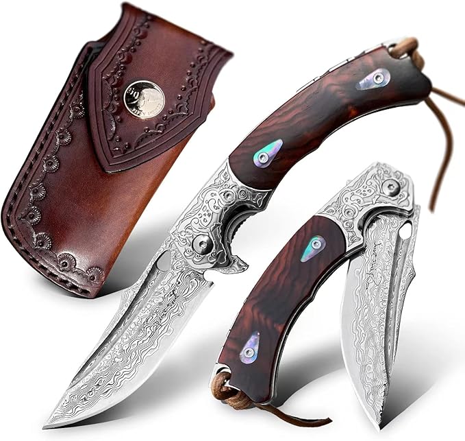 Handmade knife Japanese VG10 Damascus Steel Folding Knife,Rosewood Liner Lock Handle,EDC Pocket