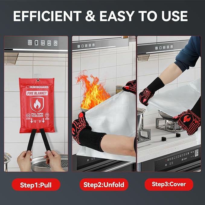 Emergency Fire Blanket for Home and Kitchen, 1-Pack 40"x40", Fiberglass Fire Blankets Emergency for