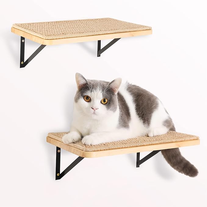 2PCS Cat Wall Shelves with Scratching Mat, 16.6x9.7 Inch Large Cat Wall Hammock Cats Furniture