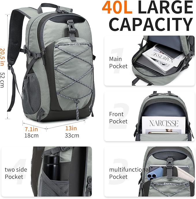 40L Hiking Backpack Lightweight Daypack Waterproof Travel Camping Backpack for Men Women Sport
