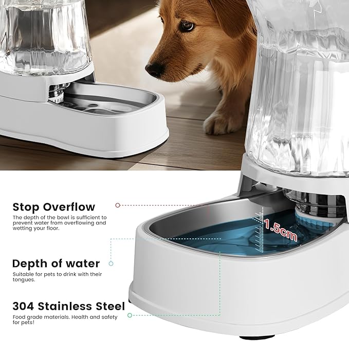 Gardner Pet Automatic Dog Water Dispenser Gravity Stainless Steel Water Waterer Feeder, Large