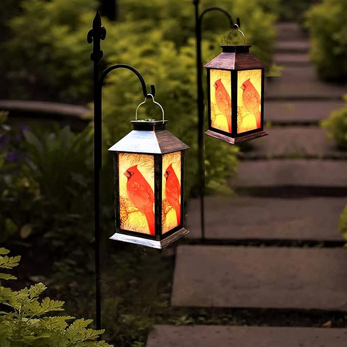 Solar Lanterns, Outdoor Hanging Lanterns Waterproof LED Solar Cardinal Lights Tabletop Lamp for