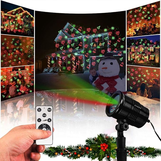 Christmas Laser Lights, Projector Lights Landscape Spotlight Red and Green Star Show with Christmas