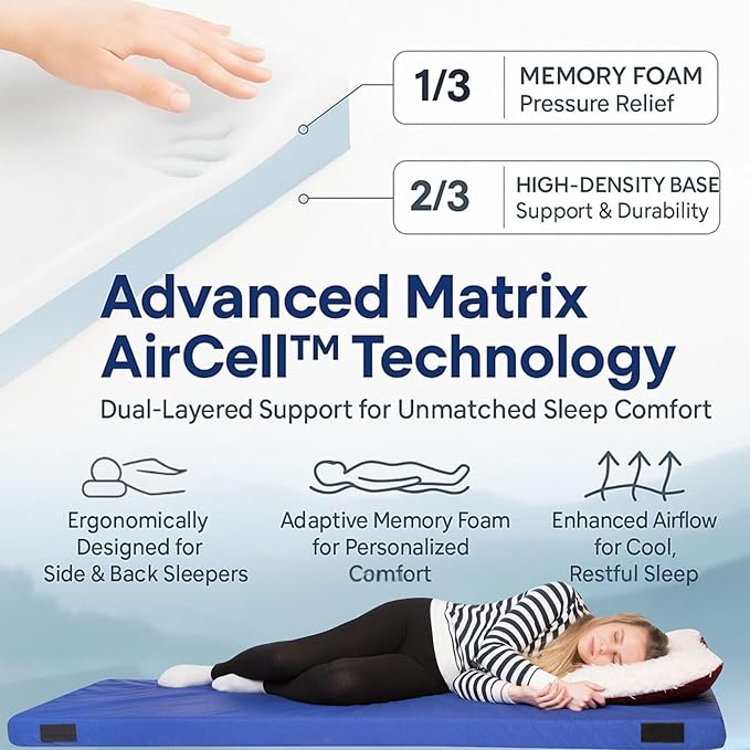 Hazli Matrix Comfort-Cell Memory Foam Camping Mattress Pad - Roll Up Mattress for Adults - Portable
