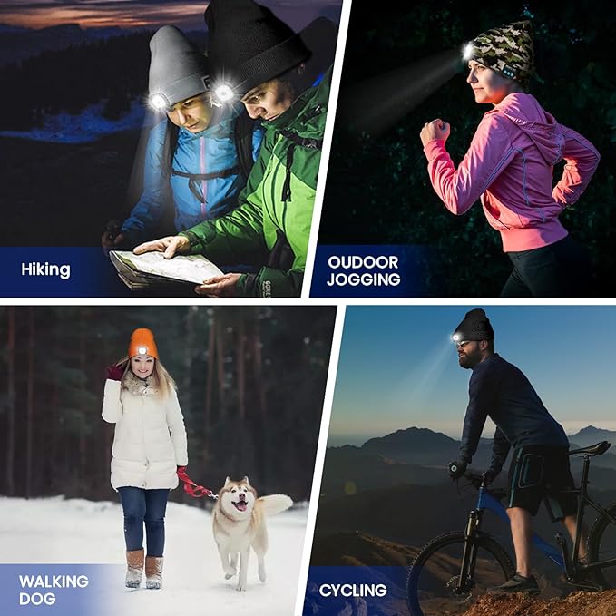 Bluetooth Beanie Hat with Light, USB Rechargeable LED Headlamp with Wireless Headphones, Gifts for