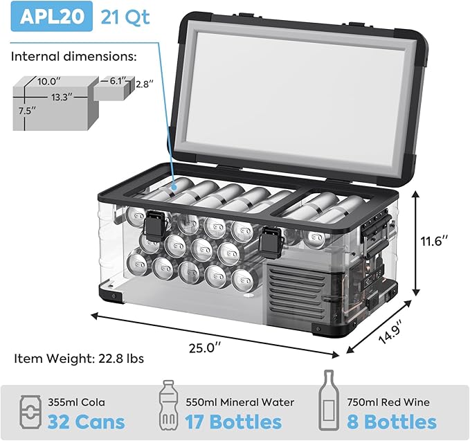 ICECO APL20 Portable Refrigerator with Cover, 21L Aluminum 12 Volt Freezer, Car Fridge with SECOP