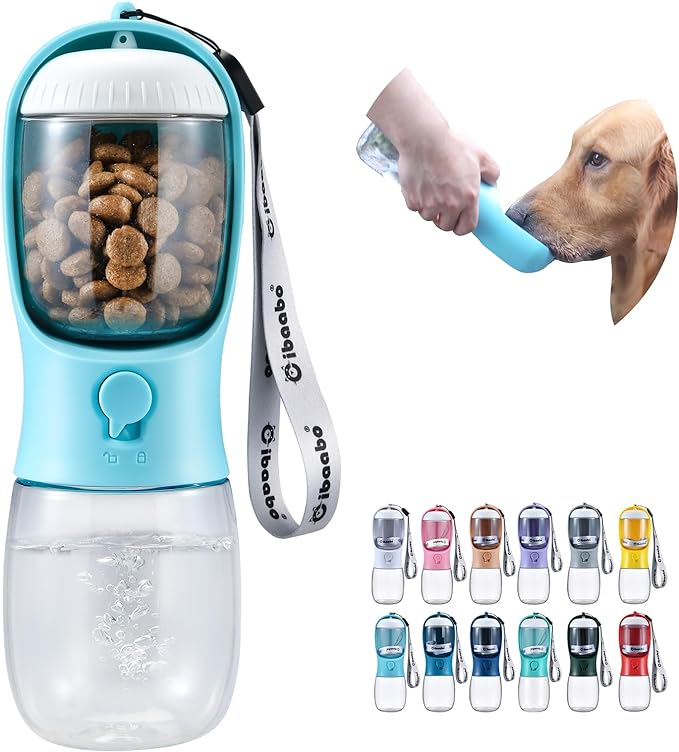 Dog Water Bottle with Food Container, Travel Puppy Water Bowl, Portable Pet Dispenser, Dog Gift