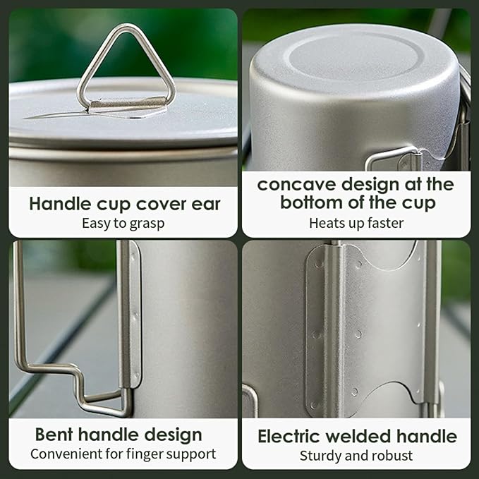 BY-J Titanium Camping Cookware Set – 750mL & 420mL Titanium Pot with Lid and Foldable Handle