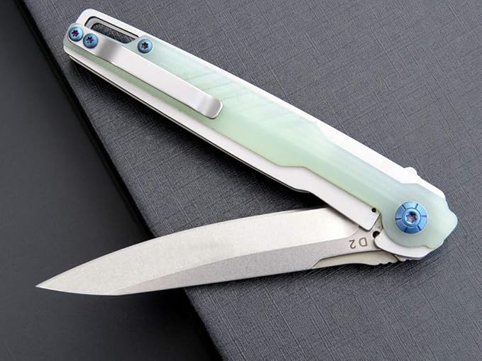 Eafengrow EF942 EDC Folding Knife, D2 Steel Blade Titanium Plating & G10 Handle,Pocket Clip with