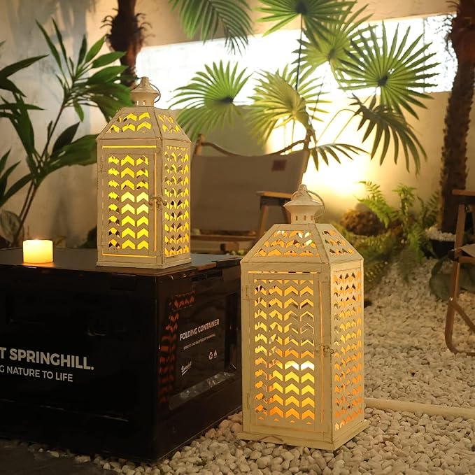 DECORKEY LED Lantern Decorative Indoor & Outdoor, Set of 2 (18' & 13') Metal Candle Lanterns