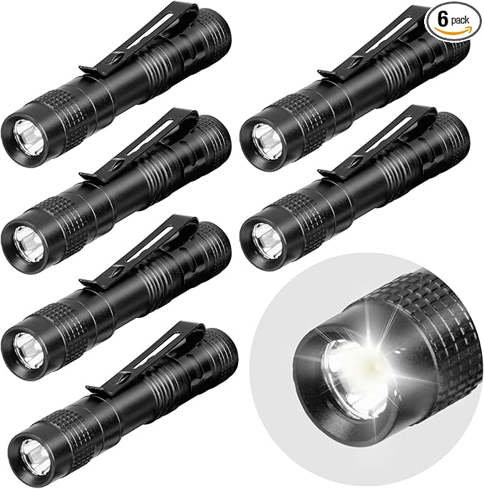 6 Pack Mini Pocket Flashlight, 3.5" Small LED Pen Light with Clip, 500 Lumen Torch White Light