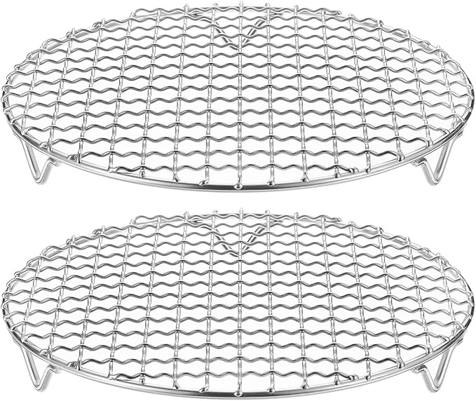 HARFINGTON 2pcs Round Cooking Rack 8.3-inch 201 Stainless Steel Cross Wire Barbecue Grill Net with