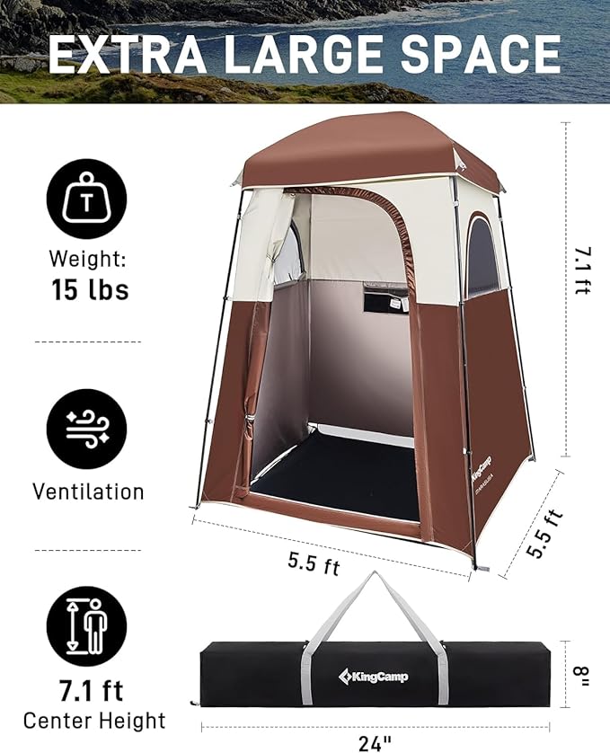 KingCamp Shower Tent, Portable Privacy Tent Outdoor Camping 1/2 Room Toilet Tents with Shower Bag &