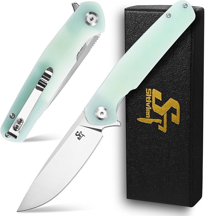Sitivien ST102 Folding Knife, D2 Steel Blade+G10 Handle Pocket Knife, EDC Tool Knife for Outdoor