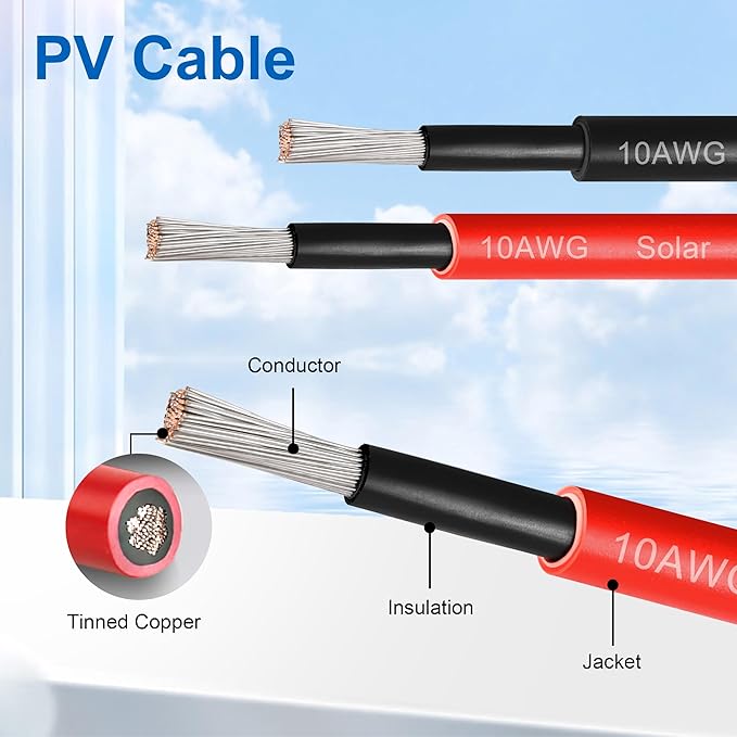 5 FT 10AWG Solar Panel Extension Cable,10 Gauge Extension Cord,5FT 10FT 20FT 30FT 50FT 100FT Solar