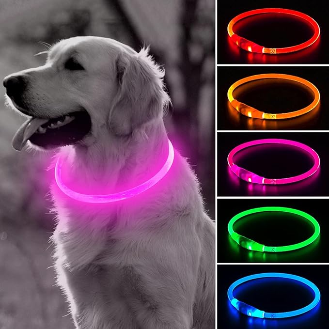 BSEEN Light Up Dog Collar, Rechargeable LED Dog Collar Waterproof Glowing Pet Collar TPU Cuttable