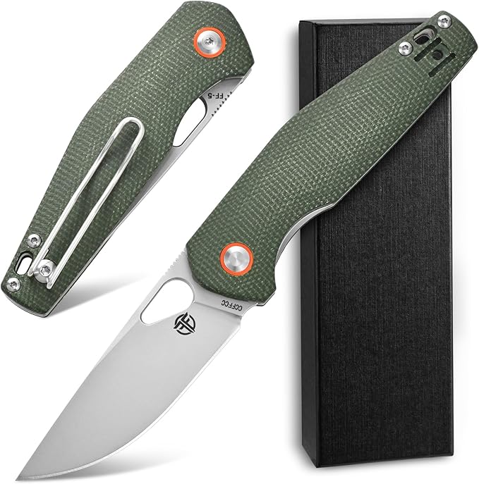 FF5 Folding Pocket Knife, DC53 Steel Blade Micarita Handle with Pocket Clip for Outdoor Camping