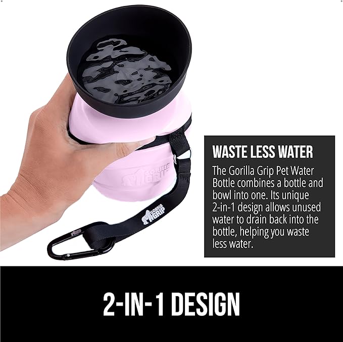 GORILLA GRIP Dog Water Bottle, Portable Water Bowl Dispenser for Dogs, 20 oz Leak Proof Pet Travel