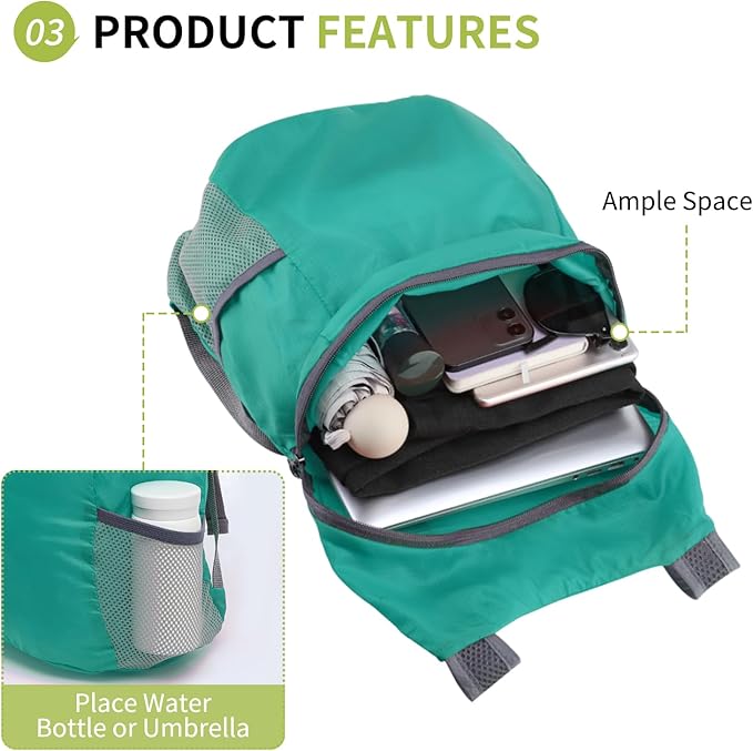 20L Ultra Hiking-Daypack Lightweight Foldable Travel Packable Backpack for Camping Cycling