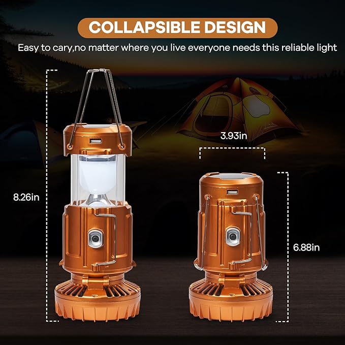 Camping Lanterns with Fan,Solar Camping Fan Charging for Phone, Rechargeable LED Lanterns Camping