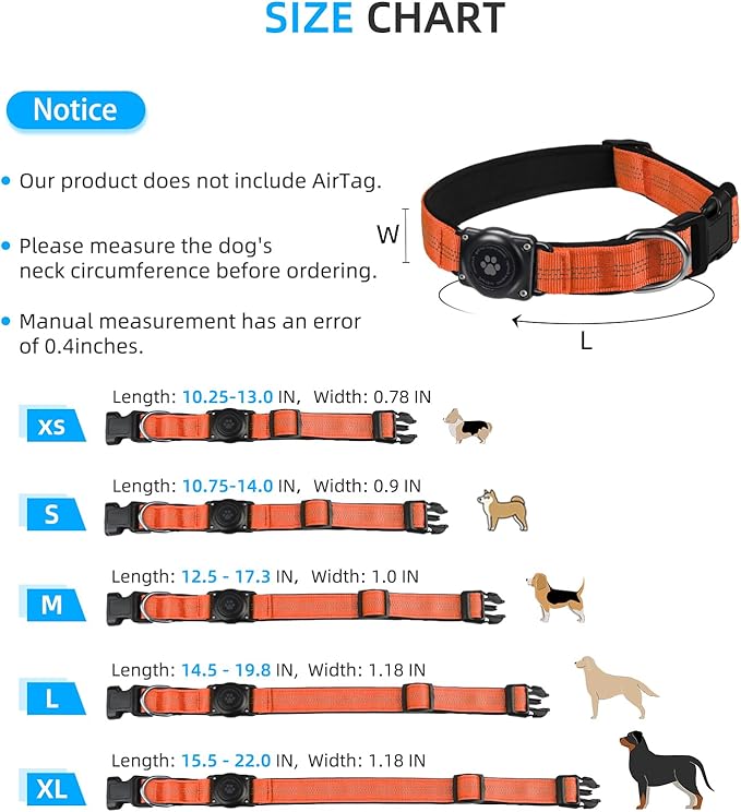 Upgraded AirTag Dog Collar, IP68 Waterproof Air Tag Dog Collar Holder, Reflective, Ultra-Durable