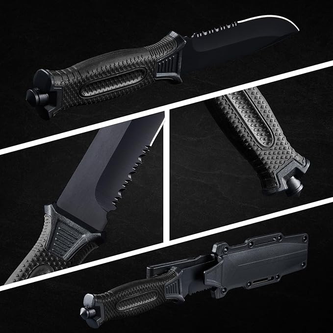 10" Fixed Blade Tactical Knives with Sheath and Clip, Stainless Steel Survival Hunting Bushcraft
