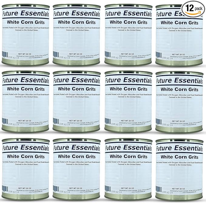 Future Essentials Freeze-Dried White Corn Grits 12 Cans (#10 Can, 5 lbs Each) 30 Year Shelf Life