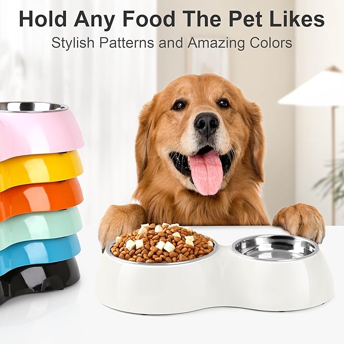 Double Dog Bowls Set ??Non-Slip Pet Food & Water Dishes with Resin Stand, Includes Small (1 Cup) &