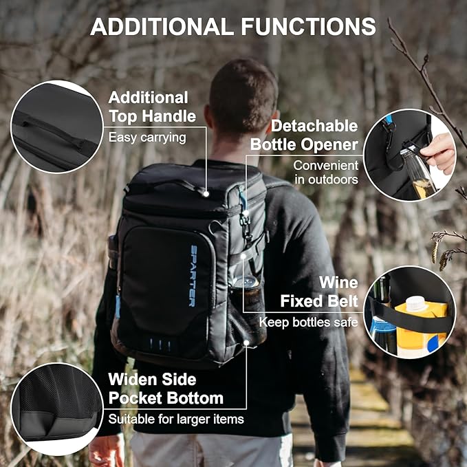 SPARTER Backpack Cooler Insulated Leak Proof 33/49 Cans, 2 Insulated Compartments Thermal Bag